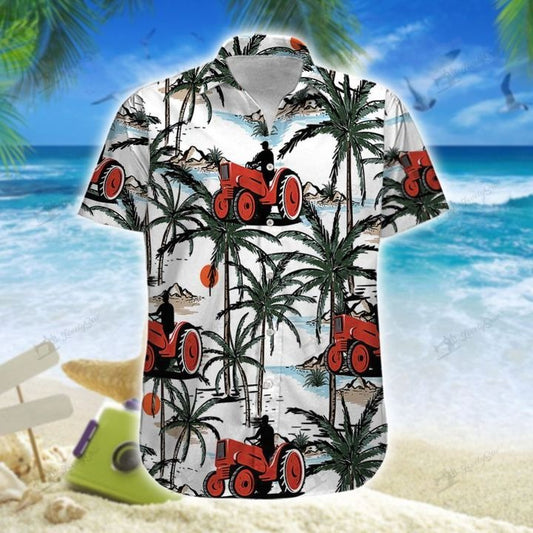 Joycorners Red Tractor On The Beach All Printed 3D Hawaiian Shirt