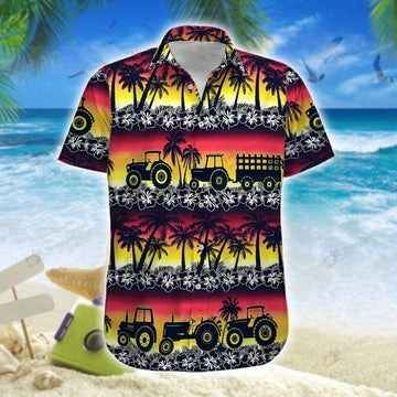 Joycorners Tractors In Sunset All Printed 3D Hawaiian Shirt