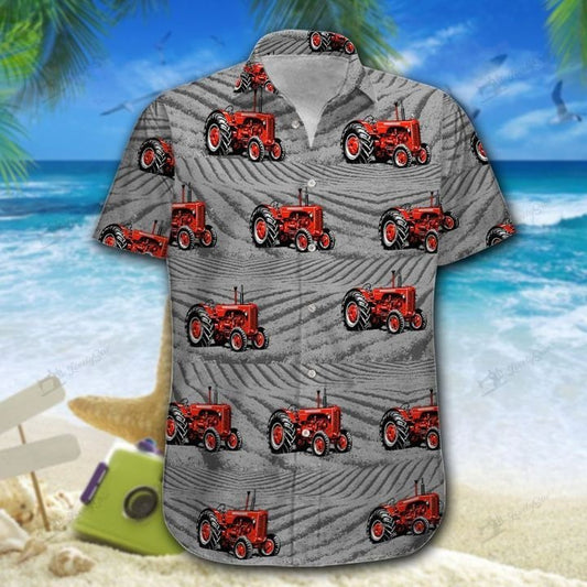 Joycorners Red Tractors On The Field All Printed 3D Hawaiian Shirt