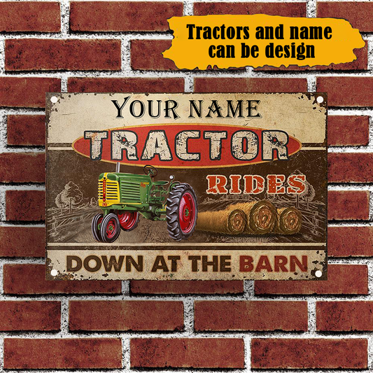 Joycorners Customized Name Tractor Rides Down At The Barn All Printed 3D Metal Sign