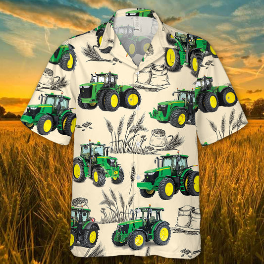 Joycorners Tractor Green All Printed 3D Hawaiian Shirt