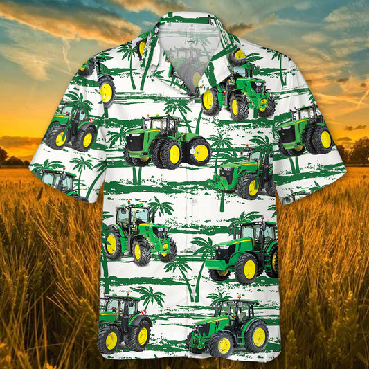 Joycorners Green Tractor 4 All Printed 3D Hawaiian Shirt