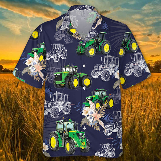 Joycorners Tractor White Drawing 2 All Printed 3D Hawaiian Shirt