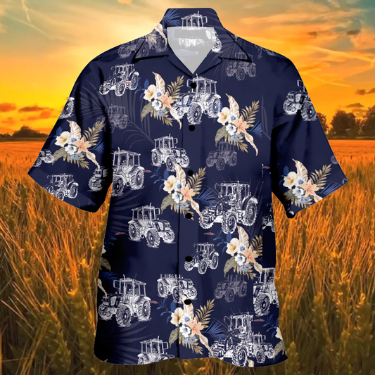 Joycorners Tractor White Drawing 3 All Printed 3D Hawaiian Shirt