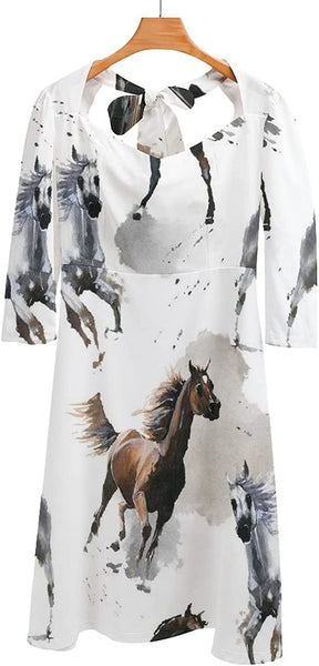 JoyCorners Watercolor Horse Sweetheart Knot Flare Dress