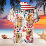 Joycorners Golden Retriever Dog United States Flag Hawaiian Flowers All Over Printed 3D Hawaiian Shirt