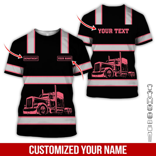 Joycorners Custom Name and Department Pink Truck Uniform All Over Printed 3D Shirts