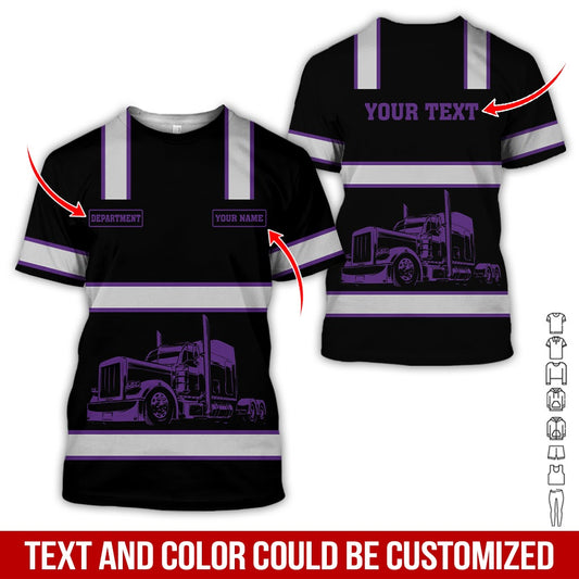 Joycorners Custom Name and Department Purple Truck Uniform All Over Printed 3D Shirts