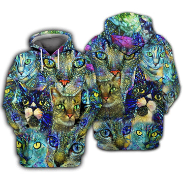 Joycorners Blue And Yellow Abstract Art Cat Faces All Over Printed 3D Shirts