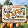 Welcome To Farm Fresh Pumpkins Custom Classic Metal Signs, Personalized Pumpkin Sign, Fall Decor, Farmhouse Sign