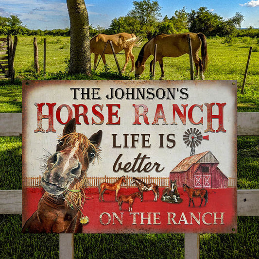 Joycorners Customized Name Horse Ranch Life Better All Printed 3D Metal Sign