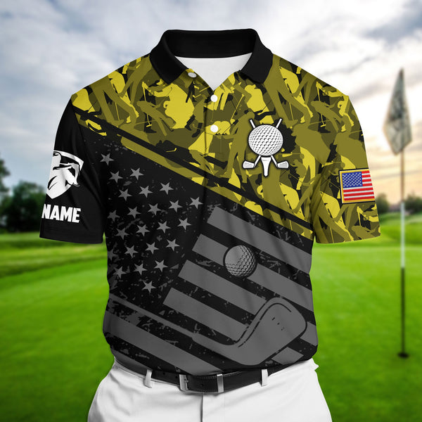 Joycorners Premium Unique American Flag Golf Polo Shirts Multicolored Personalized 3D Design All Over Printed