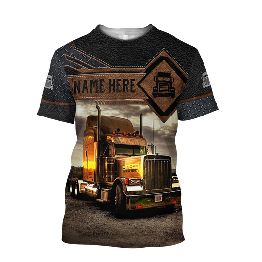 TRUCKER - Personalized Name 3D Leather And Steel All Over Printed Shirt