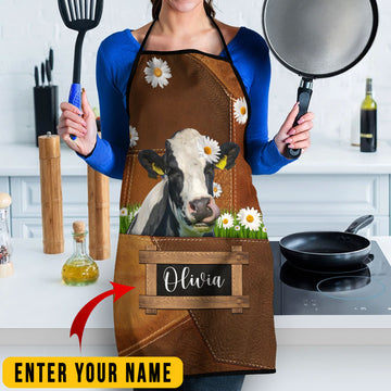 Joycorners Personalized Name Holstein Friesian Cattle All Over Printed 3D Apron