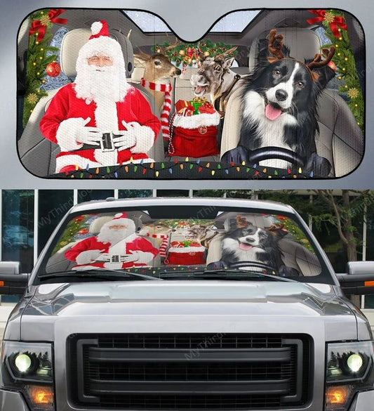 Joycorners Border Collie Dog Lovers Xmas Printed 3D Sun Shade