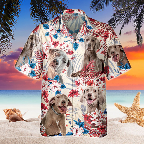 Joycorners Weimaraner Dog United States Flag Hawaiian Flowers All Over Printed 3D Hawaiian Shirt