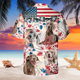 Joycorners Weimaraner Dog United States Flag Hawaiian Flowers All Over Printed 3D Hawaiian Shirt