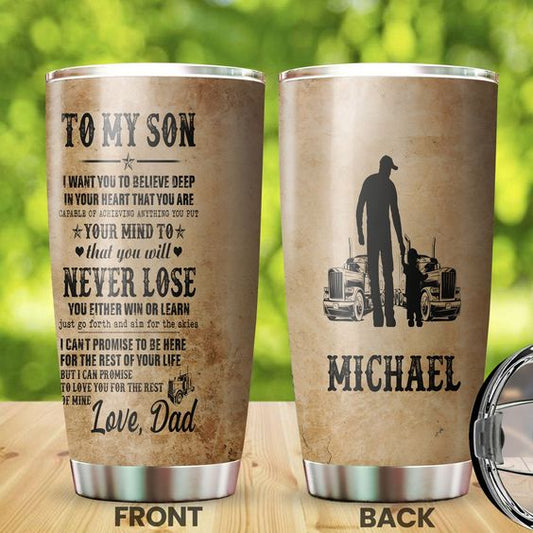 Joycorners Personalized Name Trucker Vintage To My Son Loving Letters Stainless Steel Tumbler
