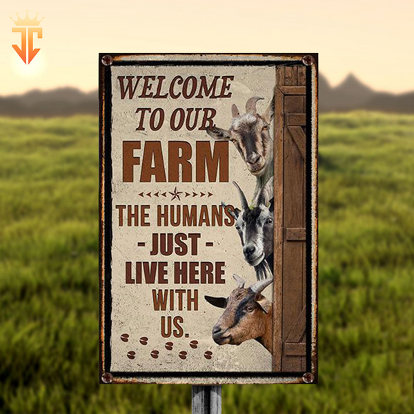 Joycorners Personalized Goat Welcome to our farm All Printed 3D Metal Sign