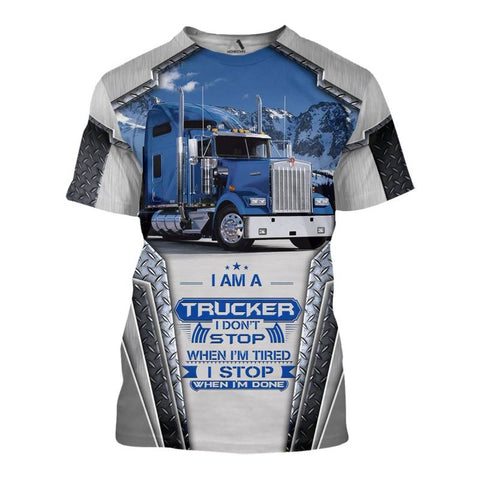 TRUCKER - Personalized Name 3D blue Truck All Over Printed Shirt