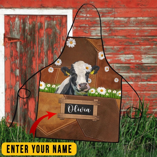Joycorners Personalized Name Holstein Friesian Cattle All Over Printed 3D Apron