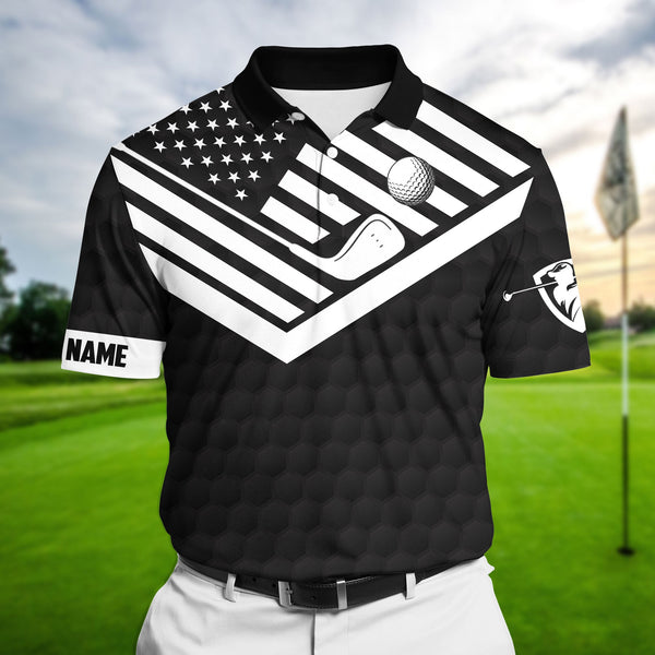 Joycorners Premium Cool American Flag Golf Lover Golf Polo Shirts Multicolored Personalized 3D Design All Over Printed