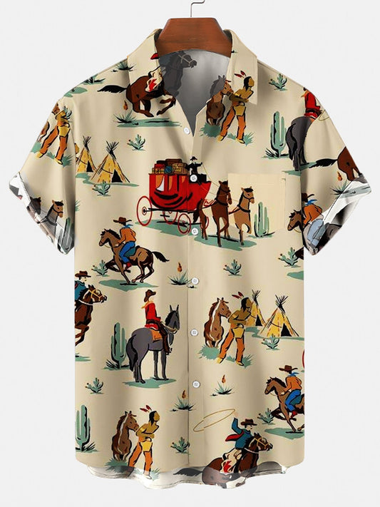 Joycorners Western Cowboy On Horse All Over Printed 3D Hawaiian Shirt