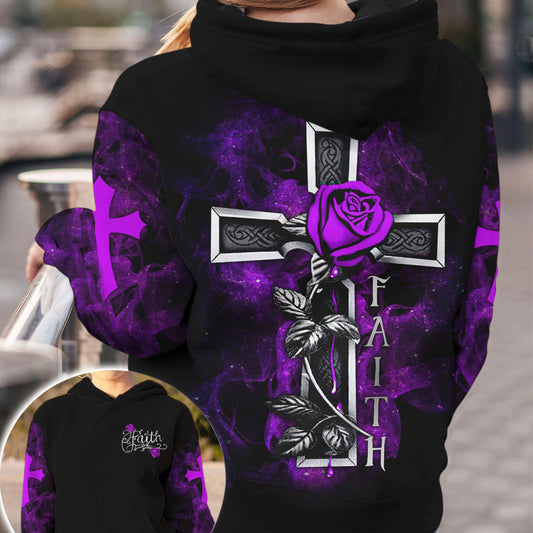 Joycorners Rose Cross Faith Purple All Over Printed 3D Shirts