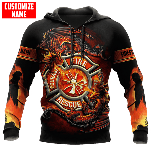 Joycorners Personalized Name Firefighter Courage Fire Honor Rescue Dragon All Over Printed 3D Shirts