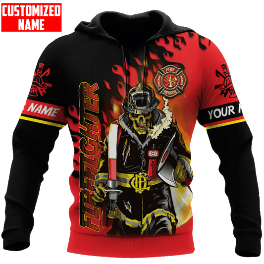 Joycorners Personalized Name Firefighter Fire Department Skeleton Red Flame All Over Printed 3D Shirts