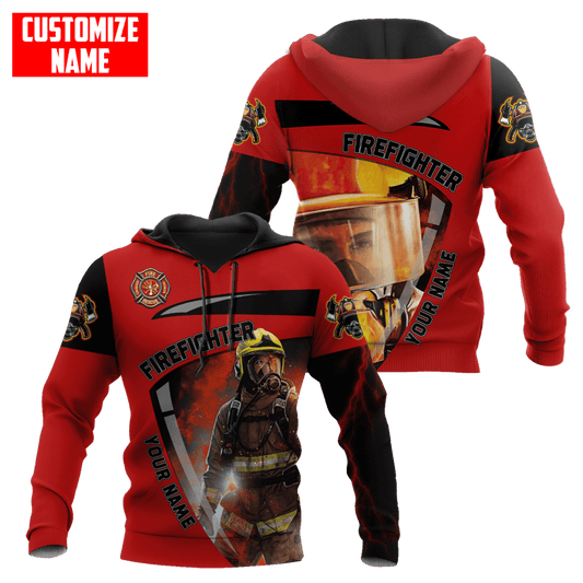 Joycorners Personalized Brave Firefighter Rescue In Fire Red All Over Printed 3D Shirts