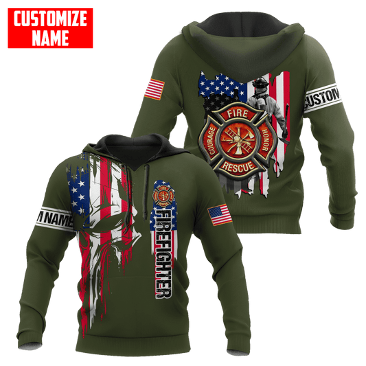 Joycorners Personalized Name Firefighter American Flag Skull American Pride All Over Printed 3D Shirts