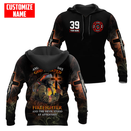 Joycorners Personalized Name Firefighter And On The 8th Day God Created Firefighter And The Devil Stood At Attention All Over Printed 3D Shirts