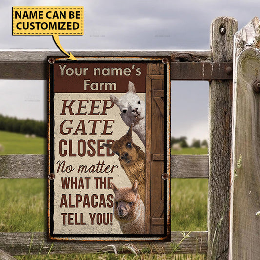 Joycorners Customized Name ALPACA LOVERS KEEP GATE CLOSED All Printed 3D Metal Sign