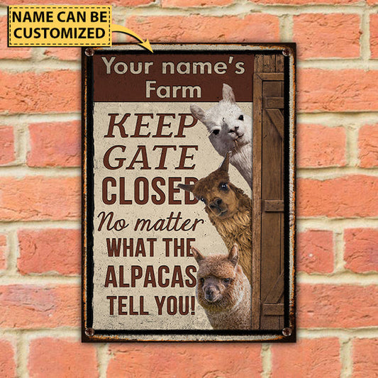 Joycorners Customized Name ALPACA LOVERS KEEP GATE CLOSED All Printed 3D Metal Sign