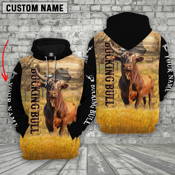 Joycorners Personalized Name American Bucking Bull On The Farm All Over Printed 3D Hoodie
