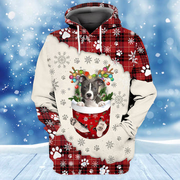 Joycorners Blue Nose Pitbull In Snow Pocket Merry Christmas Unisex Hoodie