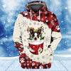 Joycorners BRINDLE Boston Terrier In Snow Pocket Merry Christmas Unisex Hoodie
