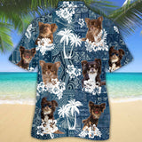 Joycorners Long Haired Chihuahua Hawaiian Tropical Plants Pattern Blue And White All Over Printed 3D Hawaiian Shirt