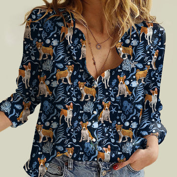 Joycorners Blue Ocean Pattern Basenji All Over Printed 3D Casual shirt