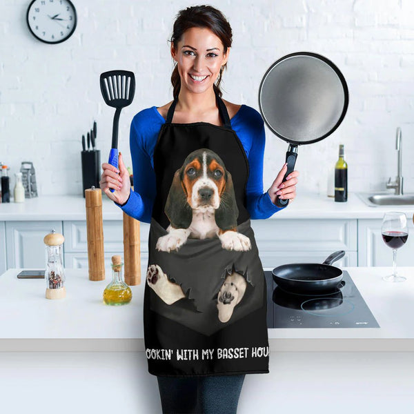 Joycorners Basset Hound In The Pocket Black All Over Printed 3D Apron