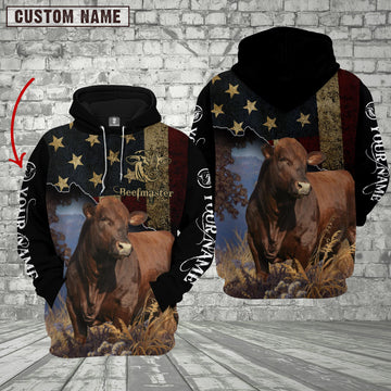 Joycorners Personalized Name Beefmaster Cattle US Flag All Over Printed 3D Hoodie