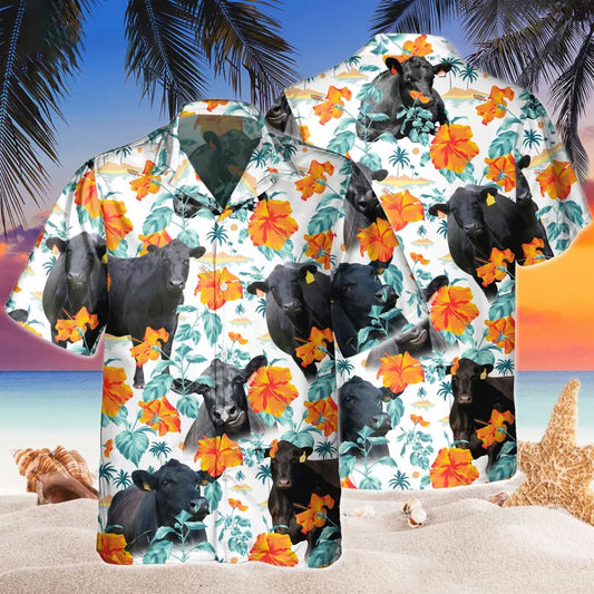 Joycorners Custom Name Black Angus Hibiscus Flowers All 3D Printed Hawaiian shirt