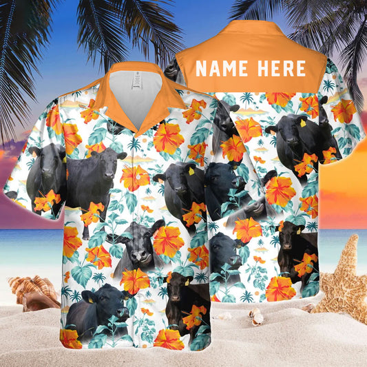 Joycorners Custom Name Black Angus Hibiscus Flowers All 3D Printed Hawaiian shirt