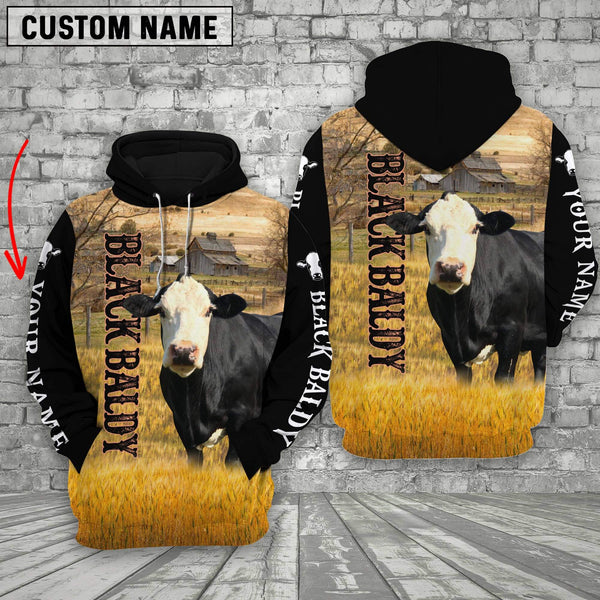 Joycorners Personalized Name Black Baldy Cattle On The Farm All Over Printed 3D Hoodie