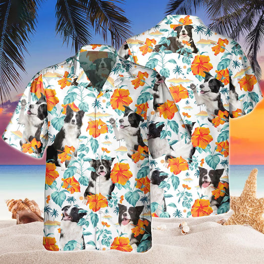 Joycorners Custom Name Border Collie Hibiscus Flowers All 3D Printed Hawaiian shirt