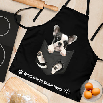 Joycorners Boston Terrier In The Pocket Black All Over Printed 3D Apron