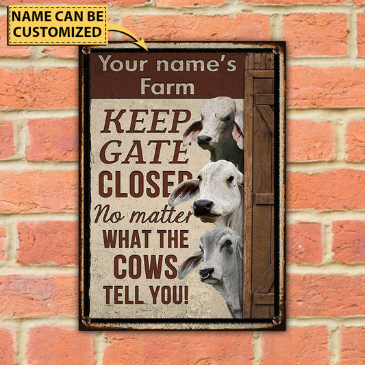 Joycorners Customized Name BRAHMAN CATTLE LOVERS KEEP GATE CLOSED All Printed 3D Metal Sign