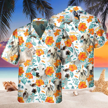 Joycorners Custom Name Brahman Cow Hibiscus Flowers All 3D Printed Hawaiian shirt