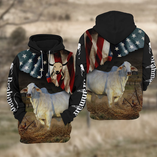 Joycorners Brahman Cattle US Flag All Over Printed 3D Hoodie TT